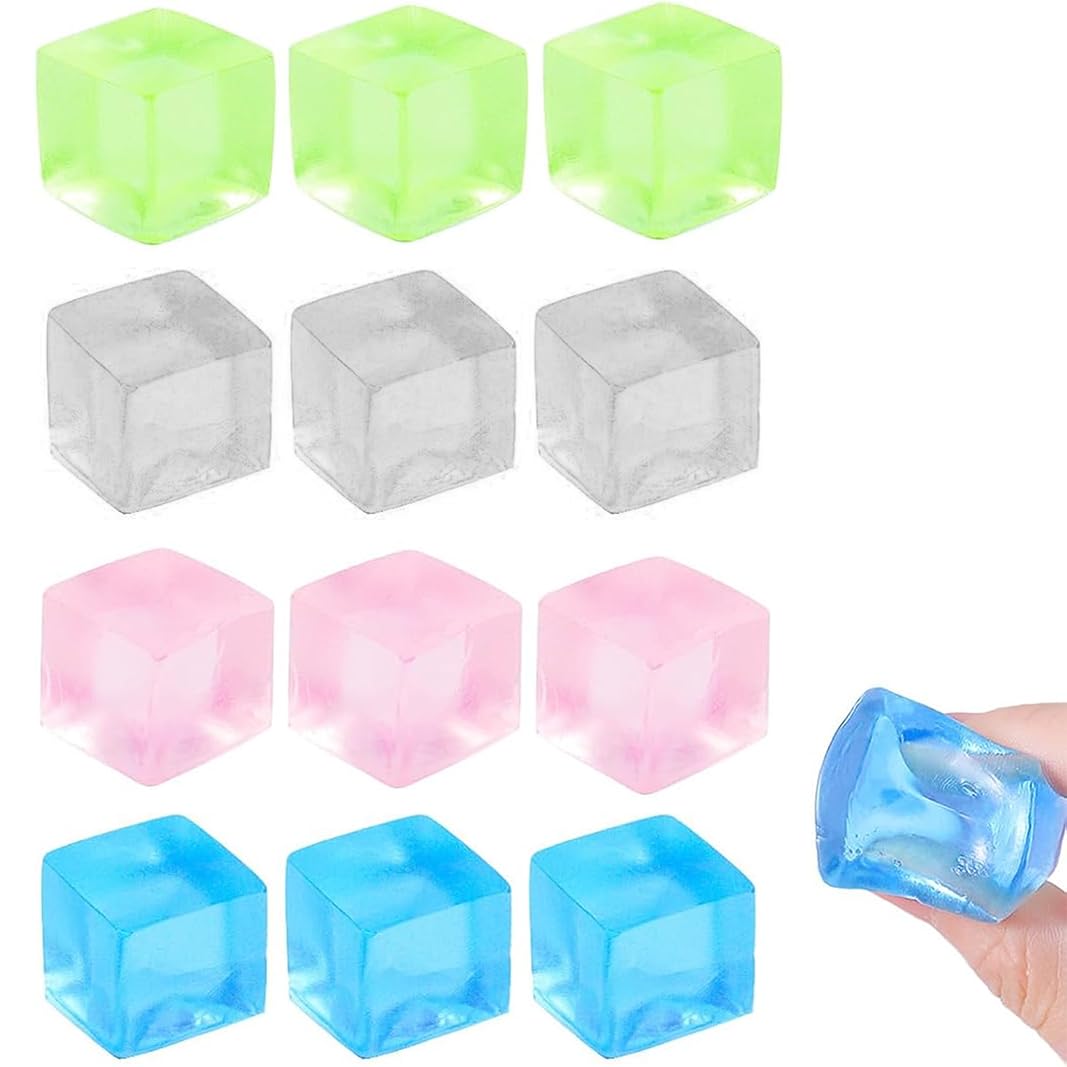 12 Pcs Squishy Cube, Transparent Mini Jelly Cube Fidget Toys, Small Stress Relief Toys, Elastic and Smooth Squishy Cubes for Reducing Anxiety and Enhancing Focus, Cute and Fun Design