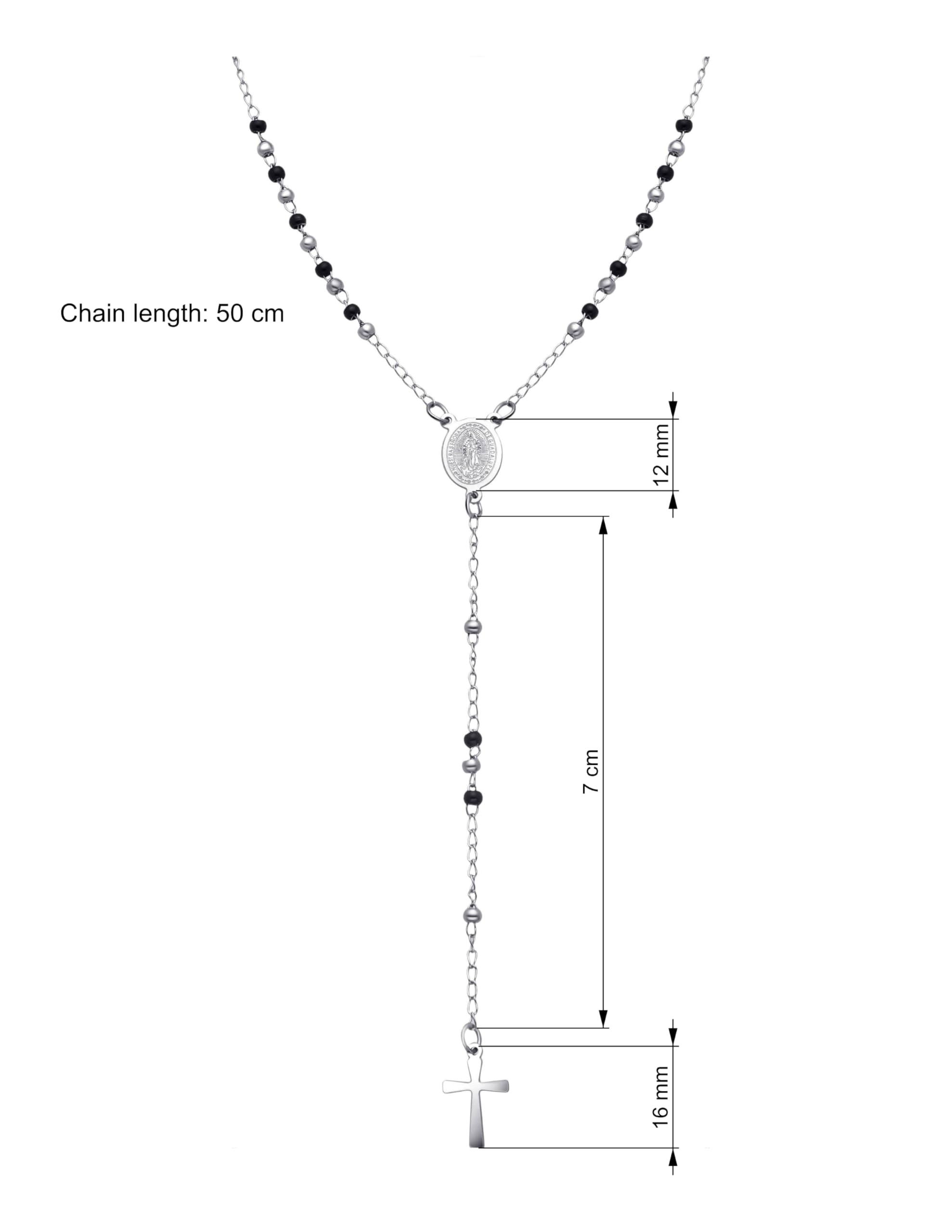 Dada Gioielli - Collana Rosario Uomo Donna Sfere Acciaio Argentato e Nero. Rosario moderno con medaglietta Madonna Miracolosa e croce