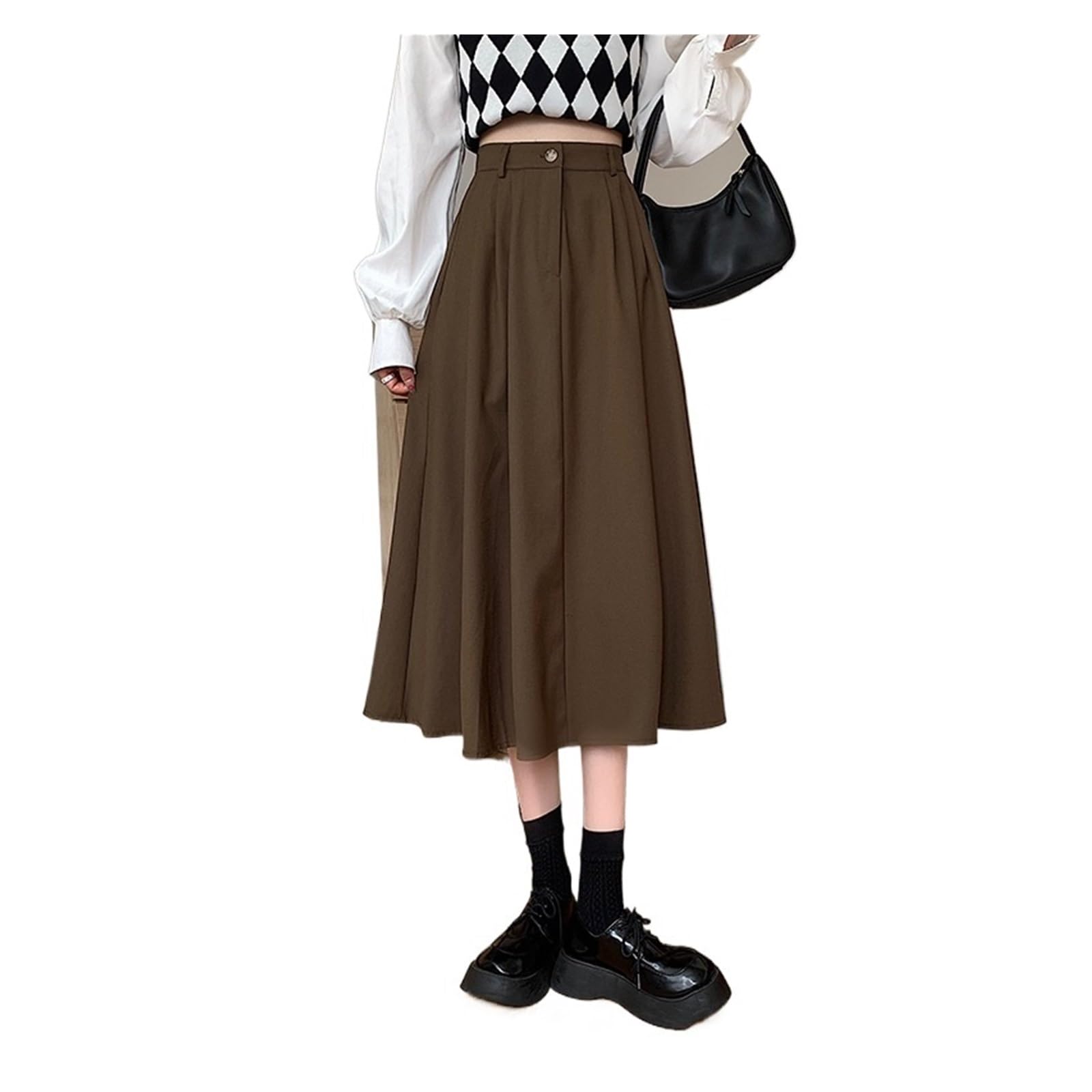 Gonna a metà corpo da donna con grande orlo a pieghe casual a pieghe grande orlo da donna gonna a metà corpo lunghezza al ginocchio casual elastico