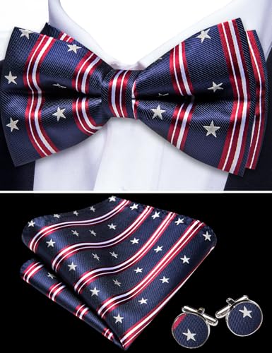 Image of YOHOWA Mens Bow Tie Paisley Coloful Pre-tied Bowties Handkerchief Cufflinks