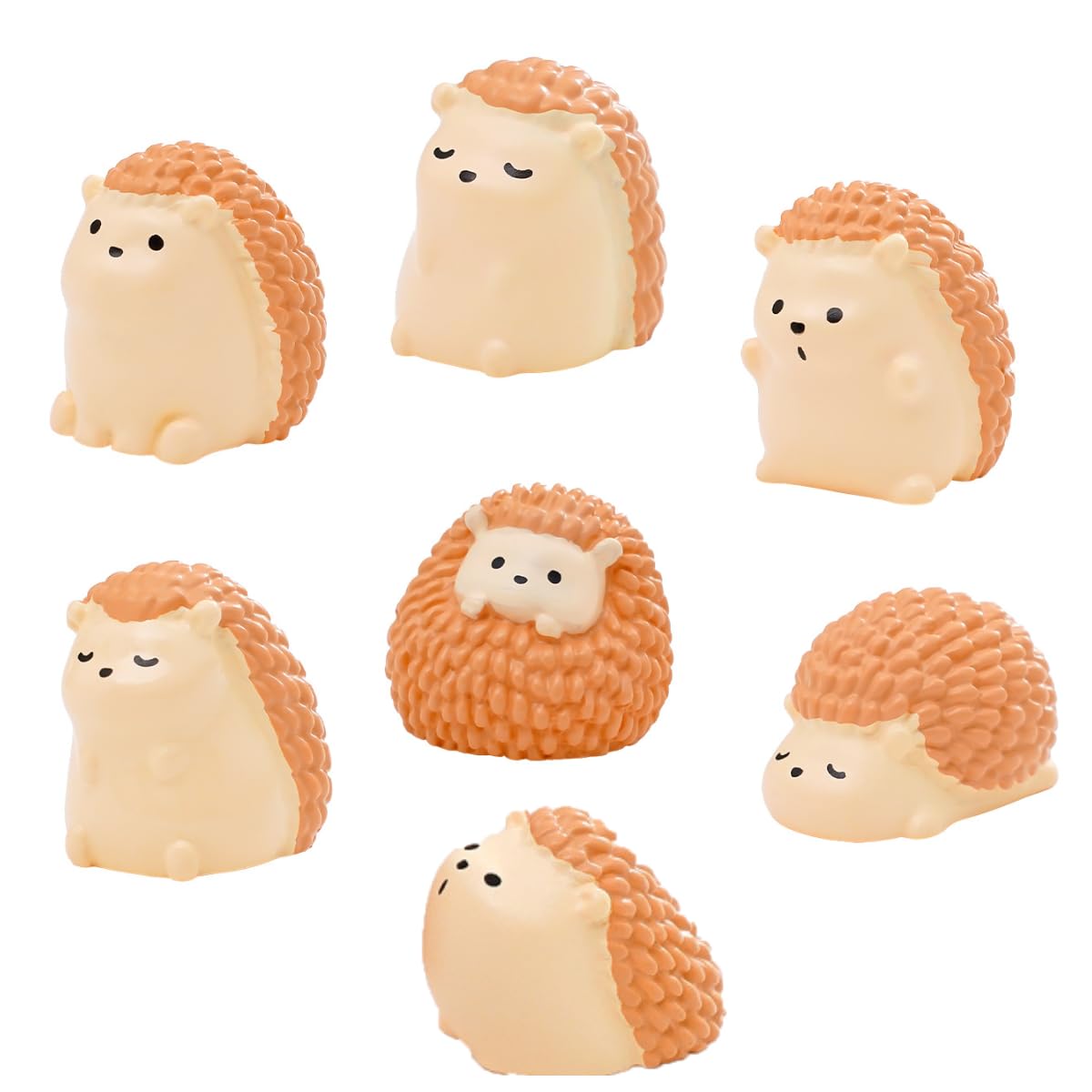 FOLANDO Hedgehogs Figure Set, 7 Pcs Mini Hedgehogs Figurines Hedgehog Ornaments Baby Hedgehogs Statue Garten Decoration Animal Figures Sculpture Micro Landscape Desk Office Car Decor (Hedgehogs)