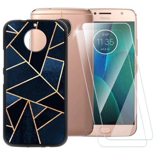 Funda clásica a rayas compatible con Motorola Moto G5S Plus + [2 unidades] Protector de pantalla de vidrio templado, funda a prueba de golpes para Motorola Moto G5 Plus Special Edition (5.5 pulgadas)