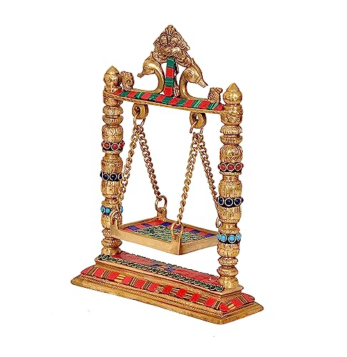 Image of AONA Brass Swing Jhula for Ladoo Gopal Idol Statue (Brass, Height 10.25 inch)