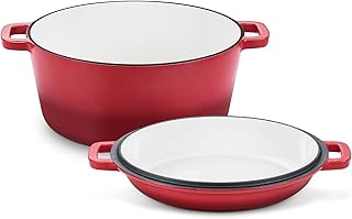 TeamFar 2-In-1 Enameled Cast Iron Dutch Oven, 5 Quart Dutch Oven Pot Coo...