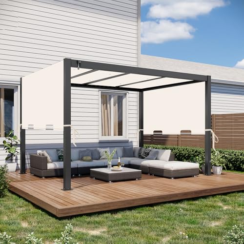 Image of 85 inchx 208 inch Universal Pergola Shade Cover, Garden Shade Replacement for 17x7.4 Ft Outdoor Pergola Structure, Patio Gazebo Canopy, Porch, Balcony Waterproof Top (Cover Only, Beige)