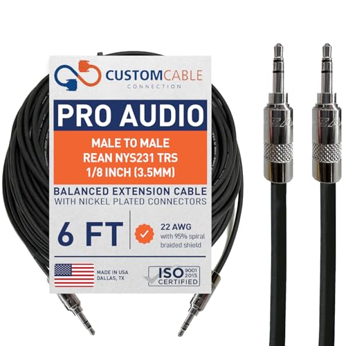 Cable de audio balanceado 3.5mm TRS 6 pies miniatura 1
