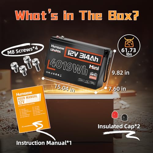 Image of 48V 314Ah (4 PACK 12V 314Ah) Battery LiFePO4 Lithium Built-in 200A BMS, 15000 Deep Cycles Battery 4019Wh with Low-Temp Protection for RV Marine Home Energy Storage Off-Grid Living
