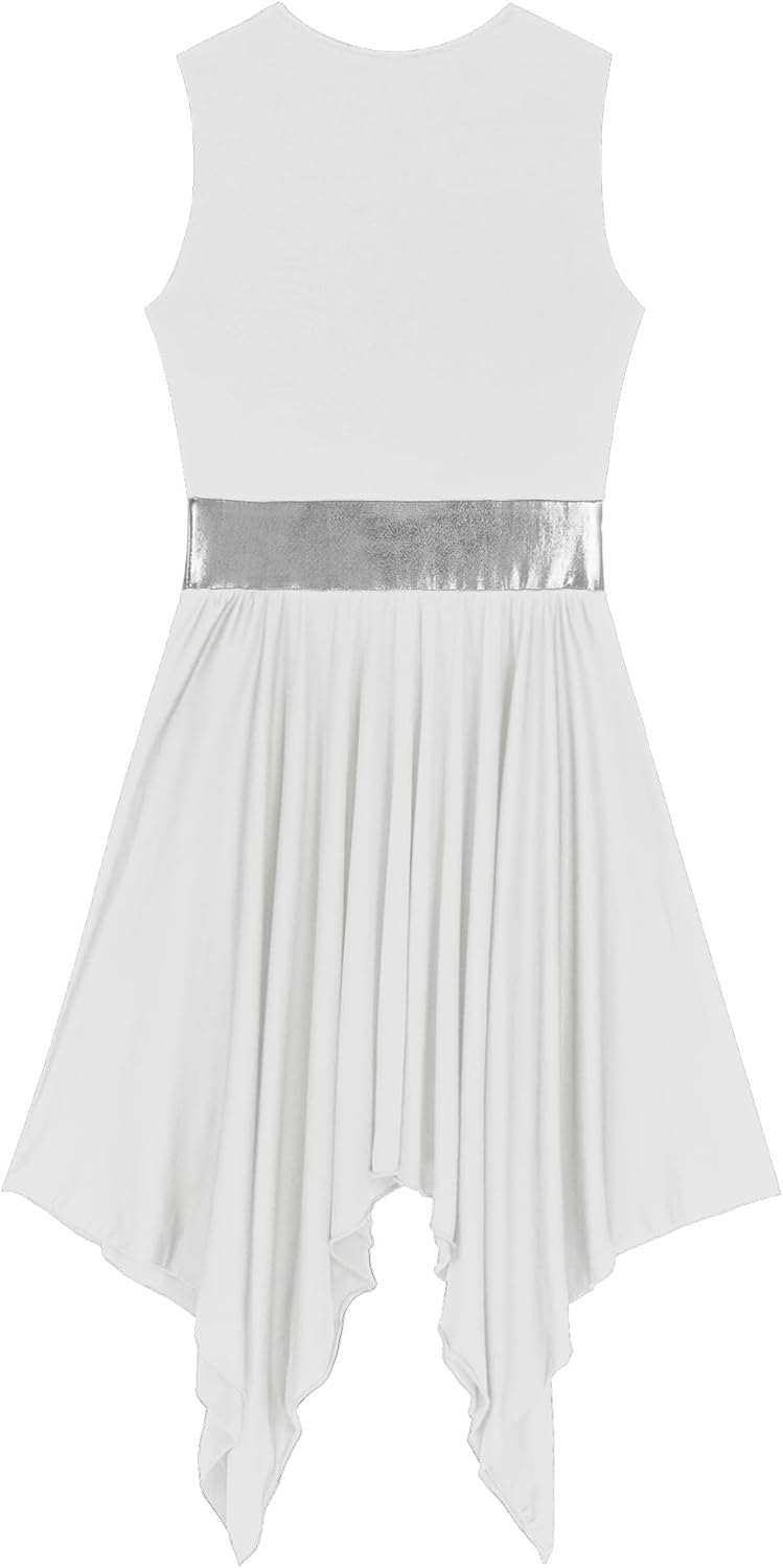 Womens Metallic Praise Dance Dress Overlays Tunics Asymmetrical Satin Skirt Liturgical Lyrical Worship Costume