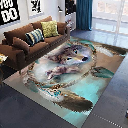 Tapis Dessin Animé Peint Loup 3D Animal Attrape Rêves Imprimé Salon Carpet Cuisine Salle De Bain Tapis Antidérapant Garçon Fille Tapis De Jeu Chambre D'enfant Décoratif Rug (Modèle 3,50x80 cm) Cover