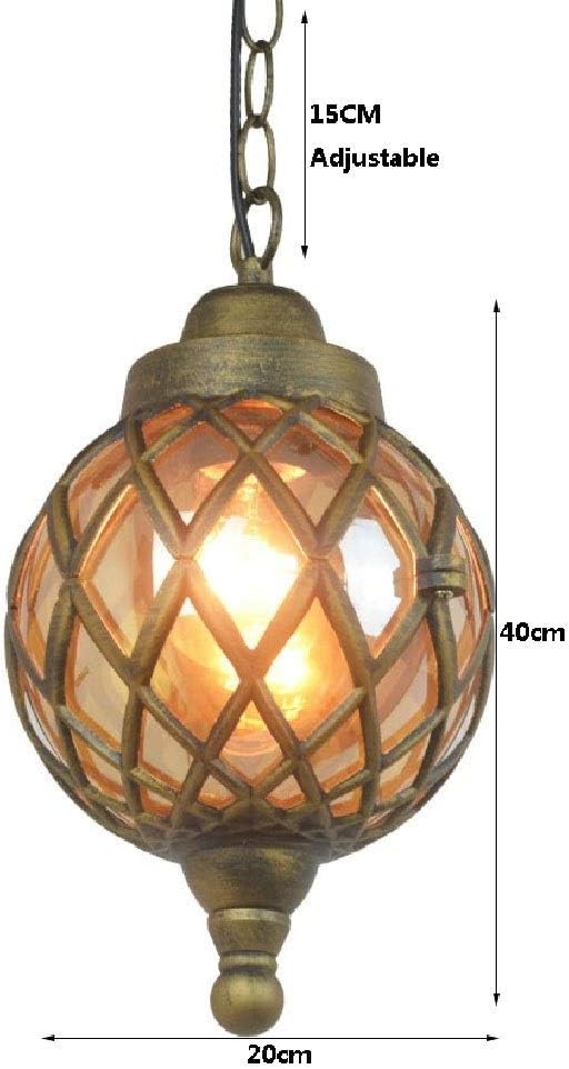 Exterior Ball Ceiling Lights Outdoor Waterproof Metal Hanging Chandelier Lighting Antirust Aluminum Glass Lantern Droplight Porch Gazebo Ceiling Lamp Flush Mount Light (Color : 25 * 55Cm/20 * 40Cm