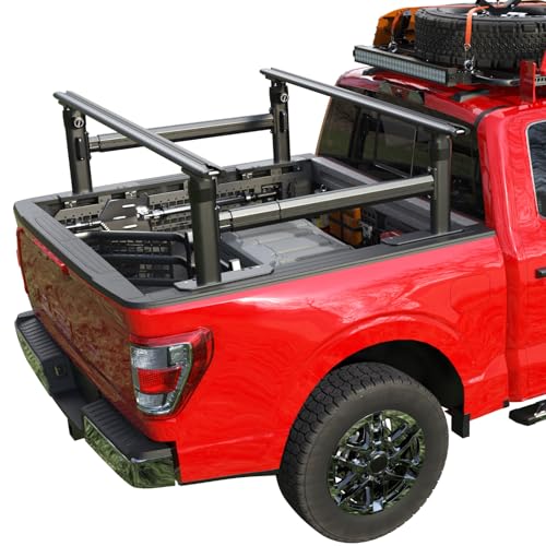 Image of TRUMGETA Ladder Rack for Truck with Side Bars, 800 LBS Capacity Truck Bed Rack, 19 inch-25 inch Height-Adjustable Aluminum Truck Ladder Racks, Fit for Ford F150 /Ram 1500 /Chevy Silverado /Sierra No Bed Rails