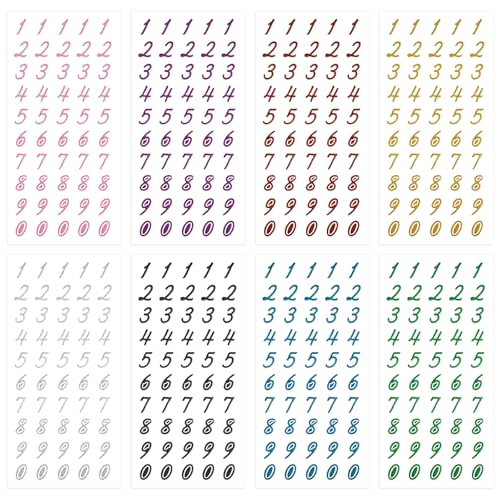 Lot de 8 autocollants numérotés à paillettes de 8 couleurs, fournitures d'autocollants numérotés