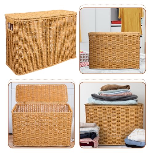 Cesta alta tejida con tapa y asa organizador de verduras 8