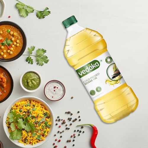 Image of Amazon Brand - Vedaka Cold Pressed Sesame Oil | 2 L | Gingelly Oil | Cheku /Ghani Oil | Pure & Unrefined | Contains Mufa & Omega - 6 | Contains Natural Antioxidants