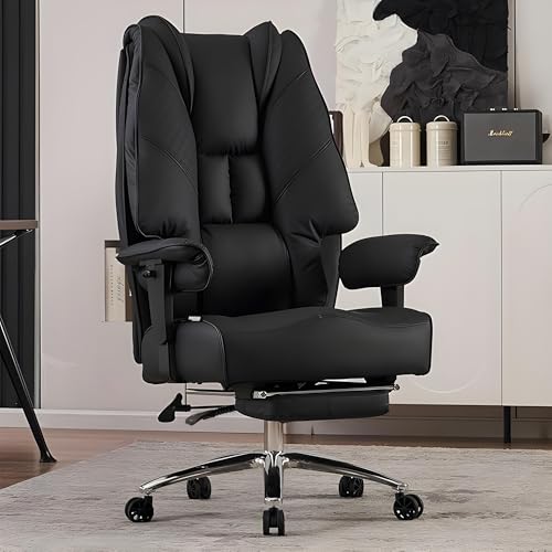 DROGO Leather Monarch Pro Ergonomic Office Chair for Work from Home 400LBS,Computer Chair for Study with High Back,Cushion Seat,Armrest,Head&Lumbar Support,Gaming Chair with Footrest & Recline (Black)