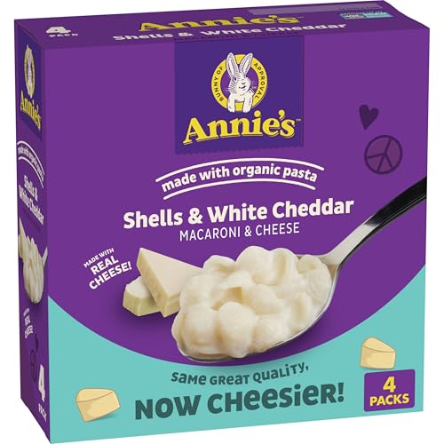 Annie's Shells and White Cheddar, Made with Organic Pasta and Real Cheese, 4 Ct, 24 oz