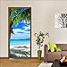 HSKABA Sticker Porte Poster Trompe l'oeil - Plage Ensoleillée avec Palmiers 77 x 200 cm - Décoration Murale Autoadhésif pour Cuisine, Salon, Chambre, Salle de Bain