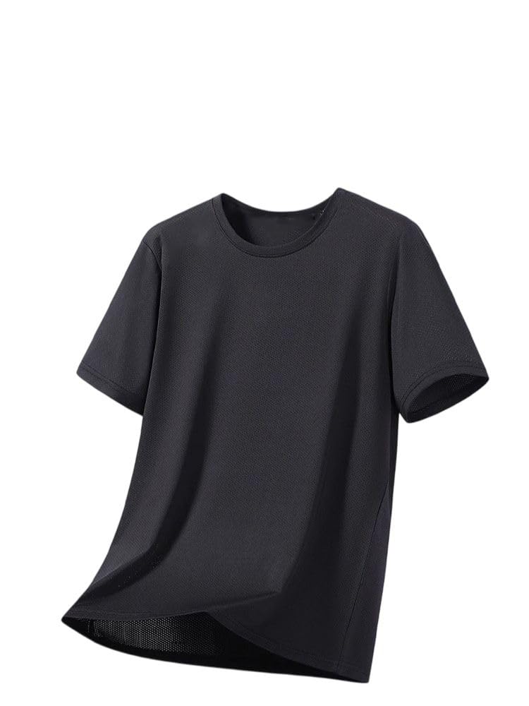 T-shirt da uomo a maniche corte in nylon stampato girocollo vestibilità ampia per allenamento, corsa, abbigliamento all'aperto