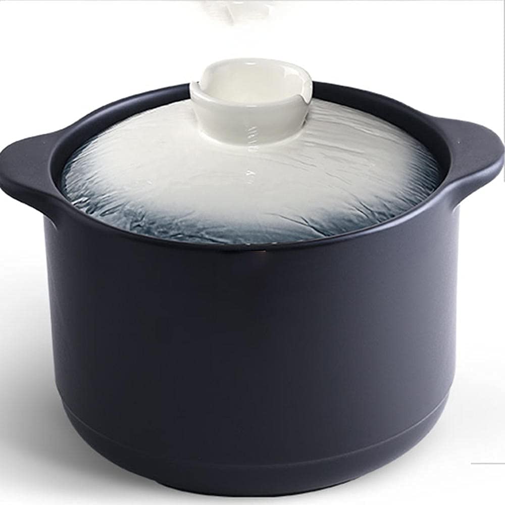 Pentola in Terracotta, Resistente al Calore, in Ceramica, Porcellana, Nera, pentola in Terracotta, pentola in Terracotta, pentola per zuppa, zuppiera-3L (4,2L)