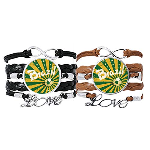 Pulsera de Brasil verde y amarilla de cuero trenzado ajustable para parejas