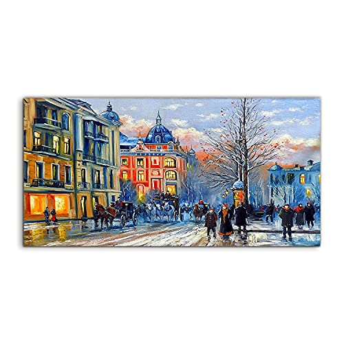 Art mural acrylique winter city buildings pour sublimer la chambre