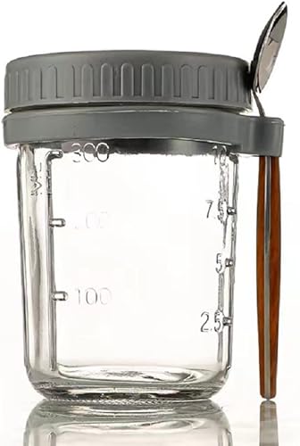Miniatura 3 de TLIOCAS Tarro de vidrio de avena de boca ancha con tapa y cuchara, 10 onzas, a prueba de fugas, tarro de avena Mason para preparar ensaladas