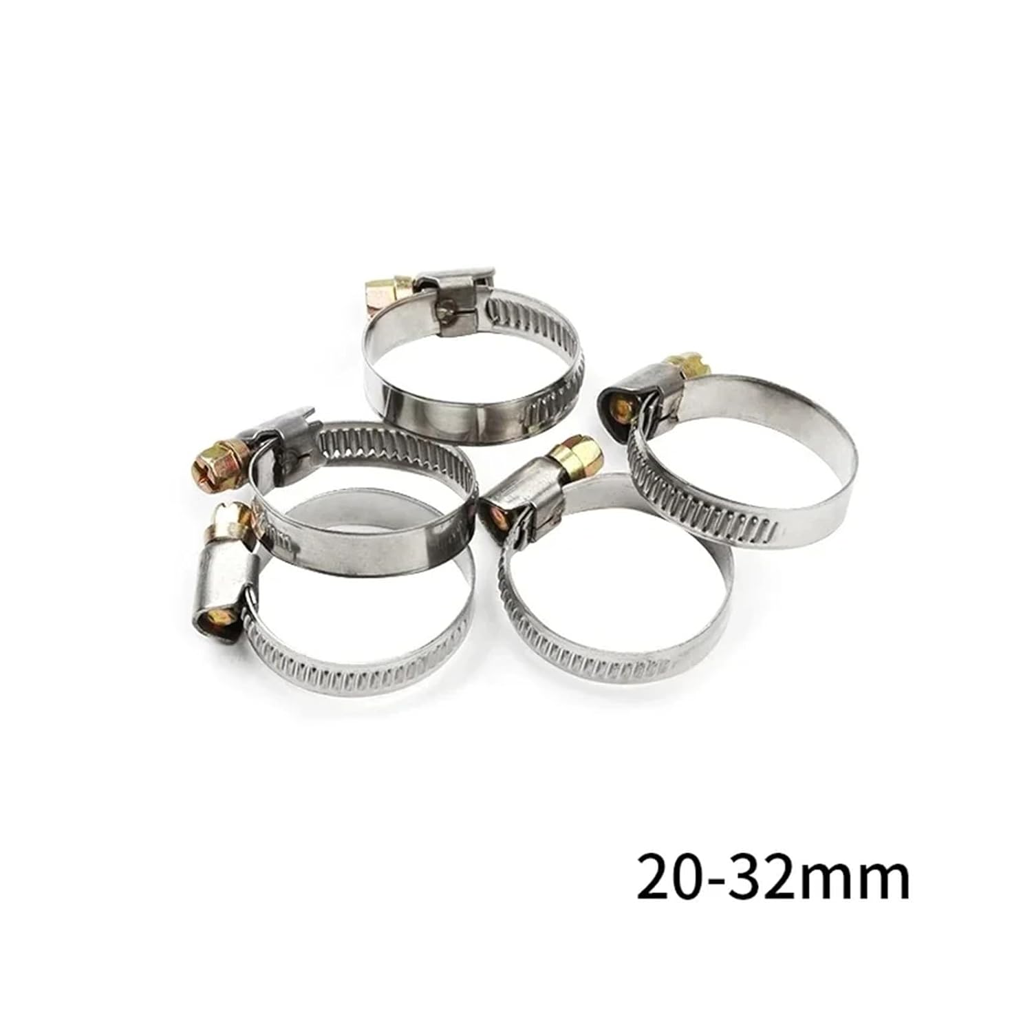 5/10pcs Pipe Clamps Stainless Steel Hose Clips Car Fuel Hose Pipe Clamps Worm Drive Anti-Oxidation(10pcs 20-32mm)