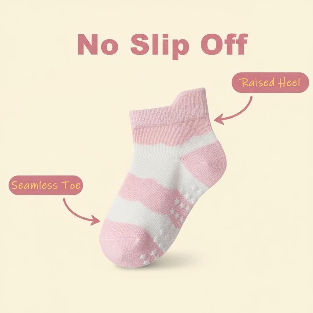 Baby Toddlers Grips Socks-12 Pairs Kids Anti-Slip Non-Skid Crew Cute Cotton Socks for 1-7 Years Girls Boys
