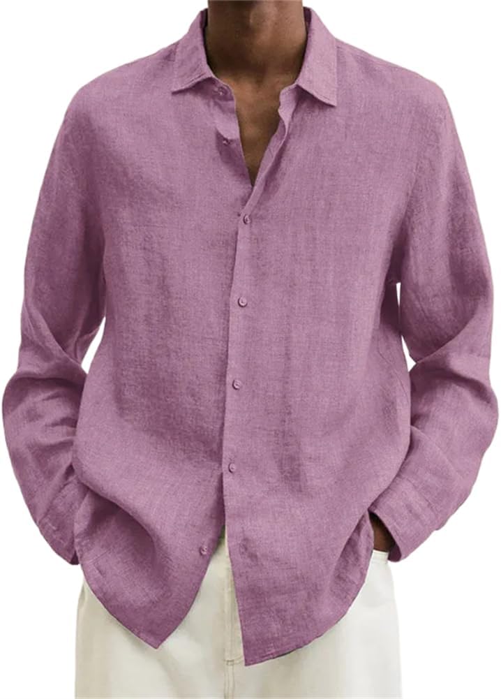 LIXINGHEITANG Men Clothing Spring Shirts Loose Linen Solid Long Sleeve Collar Button Retro Autumn Shirt for Male Blouse