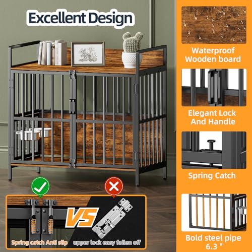 Large Dog Crate Furniture, with 360° Adjustable Elevated Feeder, Heavy Dog Furniture, Indoor Decorative Dog Kennel, Sturdy Metal Construction, 38" W×21" D×36" H, Rustic Brown Finish - Image 3
