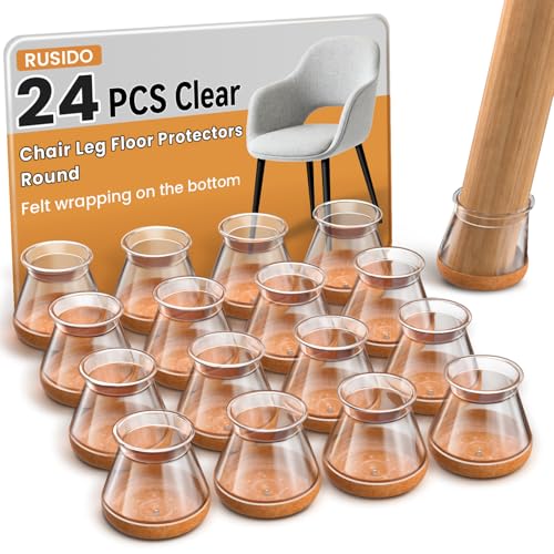 RUSIDO 24 Piezas Protector Patas sillas Transparente, Fieltro Sillas Patas Silicona, Protectores Redondos para Patas de Silla,Aptos para Patas Rectas e inclinadas, Antirrayaduras(M Fit: 20-30mm)