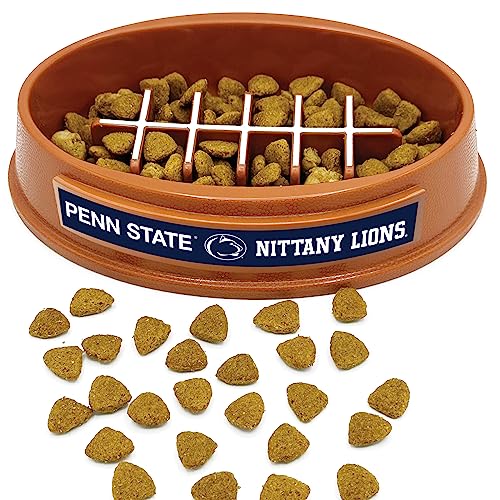NCAA Super-Bowl - Penn State Nittany Lions Slow Feeder Dog Bowl. Football Design Slow Feeding Cat Bowl for Healthy Digestion. Non-Slip Pet Bowl for Large & Small Dogs & Cats