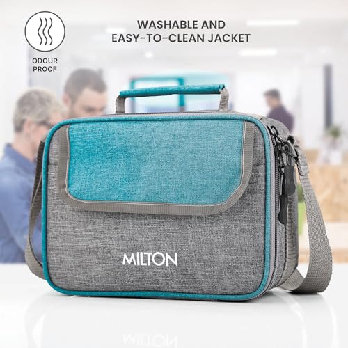 Image of MILTON Daily Meal Lunch Box with Unisex Bag, 3 Stainless Steel Containers 300 ml Each & Tumbler 400 ml, Leak-Proof Tiffin for Office, College, Picnic, Teal Green
