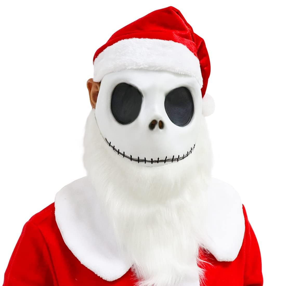 Applysu Santa Jack Skellington Mask Christmas Costume Mask Santa Latex Red Hat Party Cosplay Dress Up Props