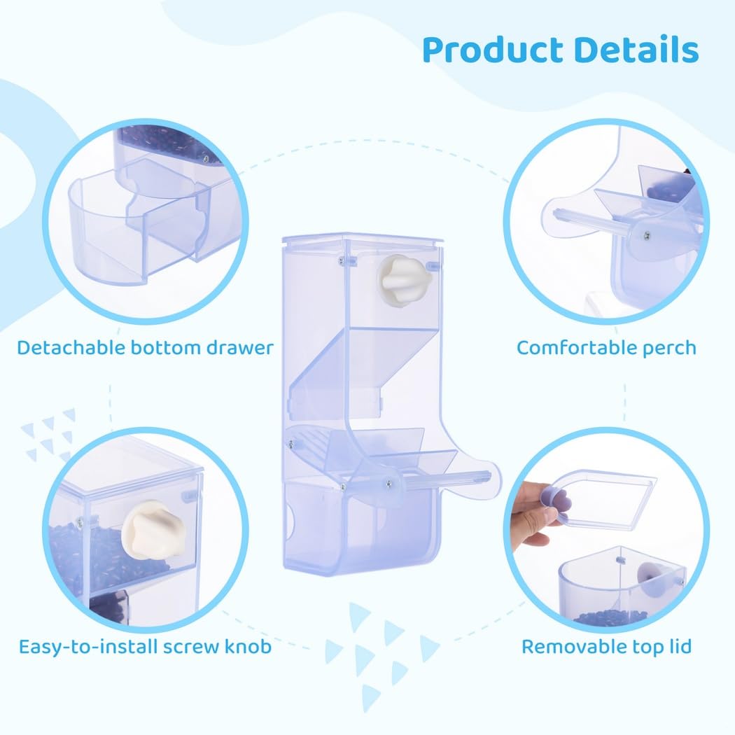 Mangeoire automatique semi-transparente pour perroquet avec perchoir, distributeur de graines d'oiseaux sans désordre pour cage, récipient de nourriture pour oiseaux, accessoires de cage pour petits