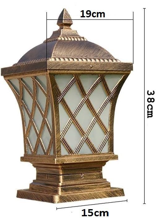 Image of Generic Antique Aluminium Outdoor Gate Light for Main Gate and Pilla Cross Lattice Waterproof Exterior Post Lamp for Brass Finish (Bulb Not Included) Pack of 3