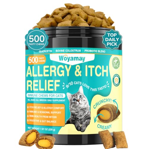 Woyamay Cat Allergy Relief for Cats, 500 Crunchy & Creamy Chews