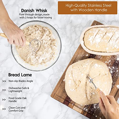 Ecomerr 9” Banneton Bread Proofing Basket - Set Of 2 Round & Oval Rattan Proofing Baskets For Sourdough Bread Baking With Bread Lame + Steel & Plastic Dough Scraper + Linen Liner Cloth + Dough Whisk #TOP2