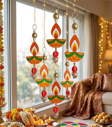 Image of Handcrafted Decorative Wall Decor for Ganpati Diwali Navratri and Pooja Setup Ethentic Hanging for Home Decor Festival Decoration for Home Entrance and Mandir Temple Decor (6, Diya) (Diya)