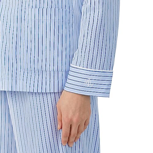 Ralph Lauren® Organic Cotton Long Sleeve Notch Collar PJ Set for Women – Relaxed Fit – Stripe Design – 100% Cotton Blue Stripe LG (US 12-14) One Size3