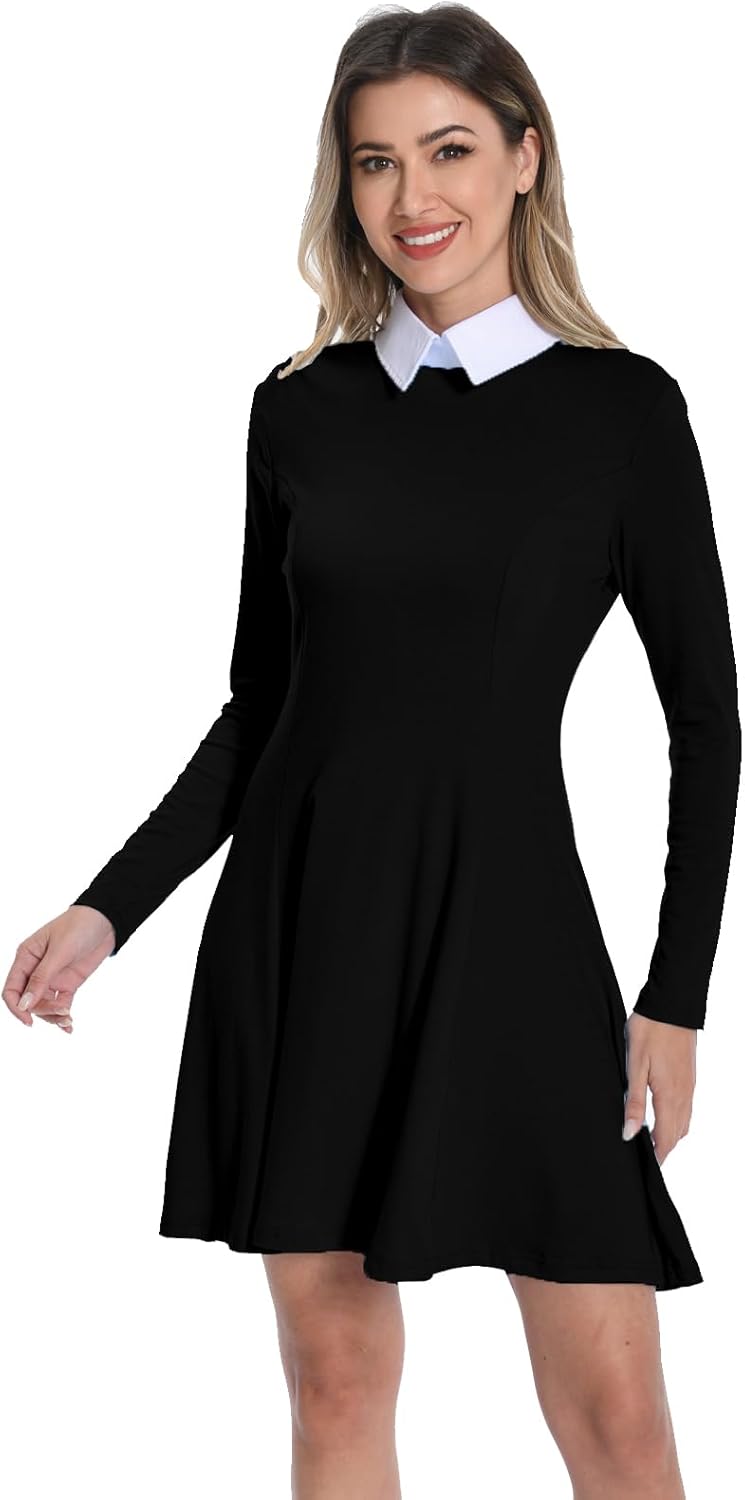 Women Casual Dress Peter Pan Collar Long Sleeve Classic Gothic Dresses - Image 2