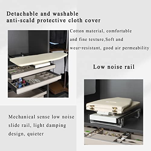 RUCRAK Ironing Board, Pull out Ironing Board, 180° Swivel Retractable Ironing Board, Foldable wall Mounted Ironing Board, Space Saving Folding Small Home Ironing Board (Color : Off-white) - Image 4