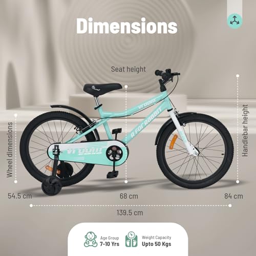 Image of R for Rabbit Vroom Bicycle for Kids Cycle 20T Inches for 7 to 10 Years Boys & Girls with Training Wheels | 90% Installed | Upto 50 Kgs Weight Capacity (Sea Green)