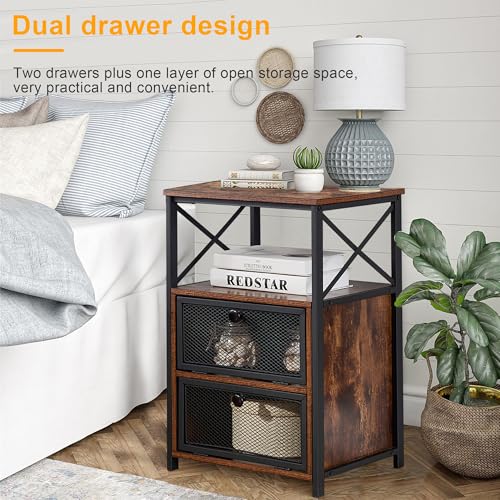 Image of VECELO Nightstand Set of 2, End Table with Flip Drawer, Modern Night Stand for Bedroom,Living Room, Office, Easy Assembly, Dark Brown