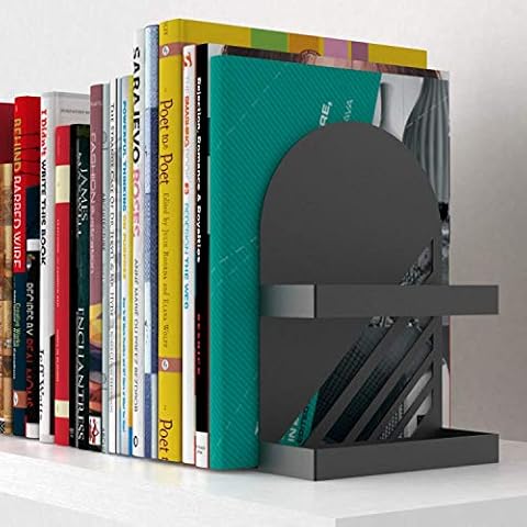 Neatly Made Iron Arch Decorative Bookends for Heavy Books, 200% Stronger & Heavier Than The Average Bookends, Made from Iron Steel, Large Black Heavy Duty Bookends with Matching Bonus Storage Cup Cover