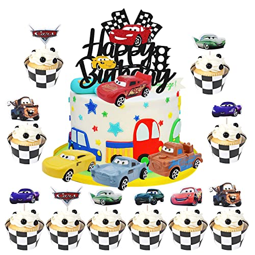 Decoration Gateau Cars Anniversaire simyron 29PCS Décorations De Fêtes d'Anniversaire Kit Deco Gateau Theme Cars Décoration Gâteau Toppers Joyeux Anniversaire Gâteau Topper