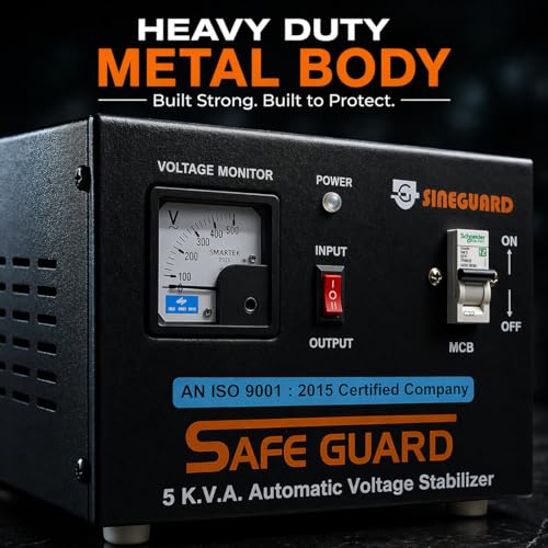 Image of 5 KVA Automatic Voltage Stabilizer for Home | 140V-440V Input Range | Double Phase Aluminum Body | Heavy Duty Voltage Protector with MCB & Meter Display