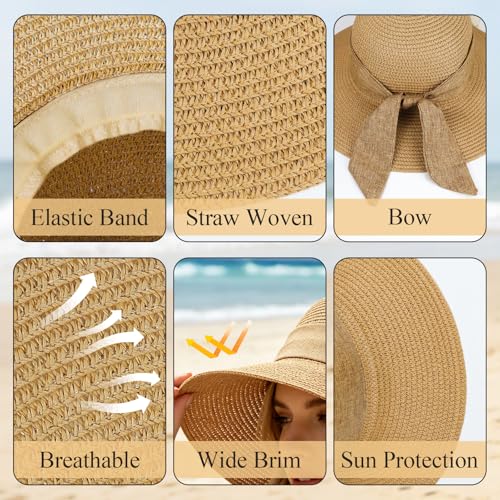 Sombrero femenino de paja para sol con ala ancha miniatura 4