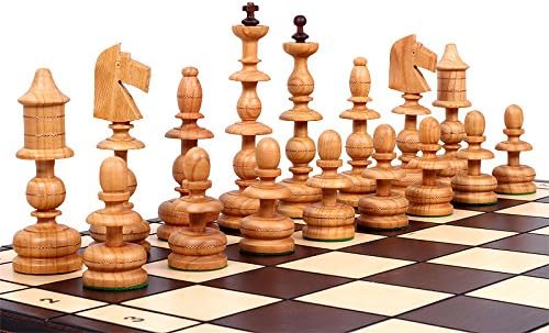 The Alcazar Chess Set an Unique Hand Crafted Wood Chess Pieces with a 5 inch King, 22.8 inch Wooden Chess Board that Folds for Chess Piece Storage