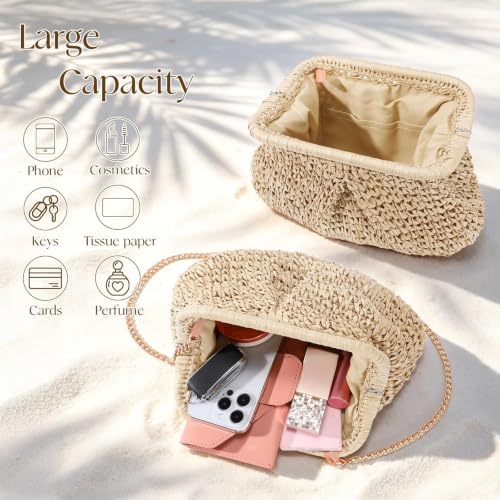 Image of Straw Bag Beach Purse Summer Purses for Women Vacation Handbags Woven Crossbody Bags Straw Shoulder Bag